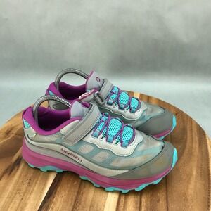 Merrell Moab‎ Sport A/C Waterproof Shoes Youth 7 M Gray Blue Pink Hiking Trail